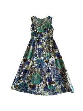 KORI America Dress Womens M Multicolor Floral Button Front V Neck Lined Midi NWT